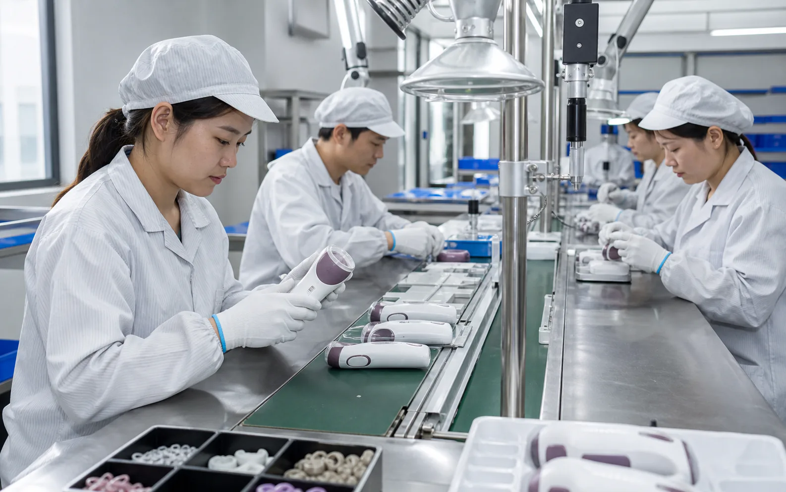 Quality review underway on the LuxoVibe production line
