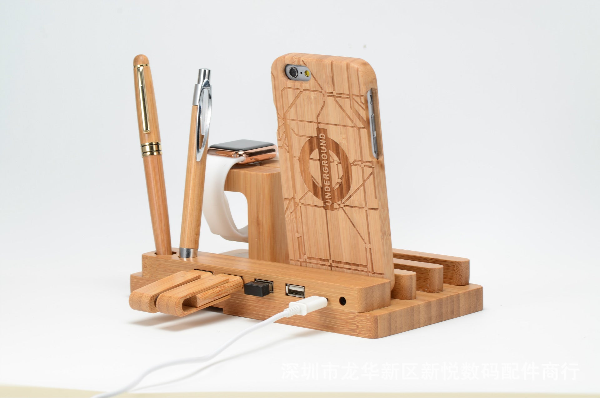 LUXOVIBE™  Bamboo, wood andMobile applewatch bracket charging wooden bracket multi-function flat cell phone base