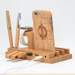 LUXOVIBE™  Bamboo, wood andMobile applewatch bracket charging wooden bracket multi-function flat cell phone base